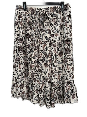 Cotton Club Cream Paisley Floral Midi Ruffle Skirt Size XL / 14-16 Elastic Waist
